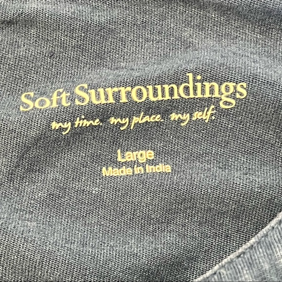 Soft Surroundings Womens Blue Puff Sleeve Boho Peasant Embroidered Blouse L - Picture 10 of 13